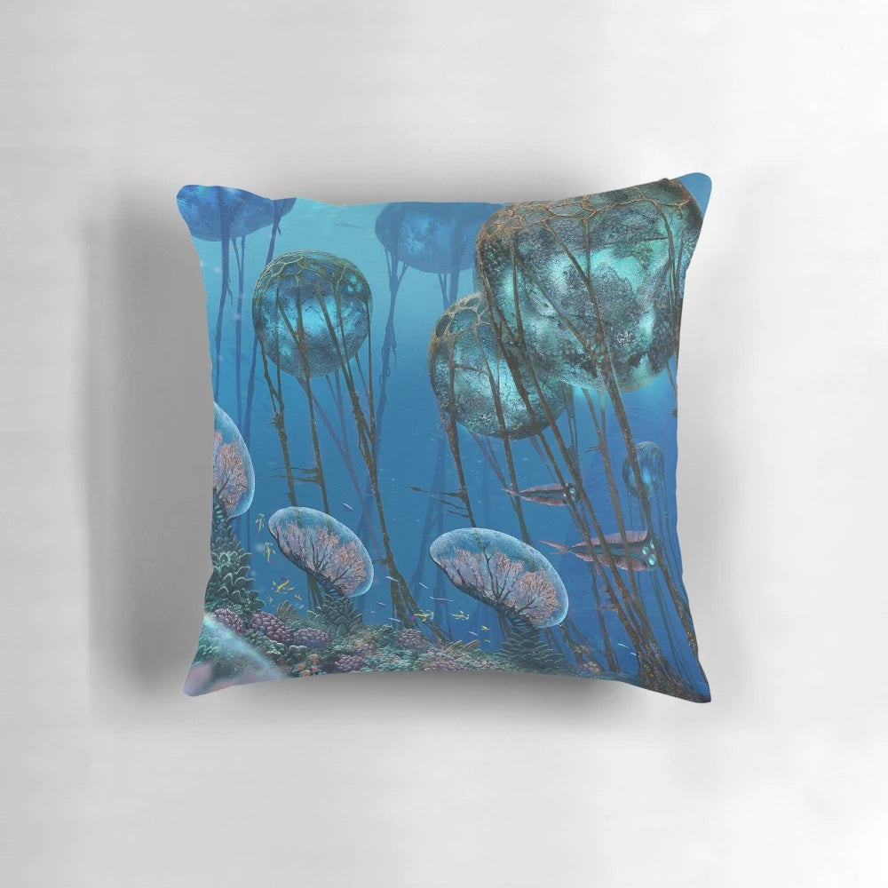 The Grand Reefs Pillow - A surreal underwater pillow design perfect for sci-fi and gaming enthusiasts