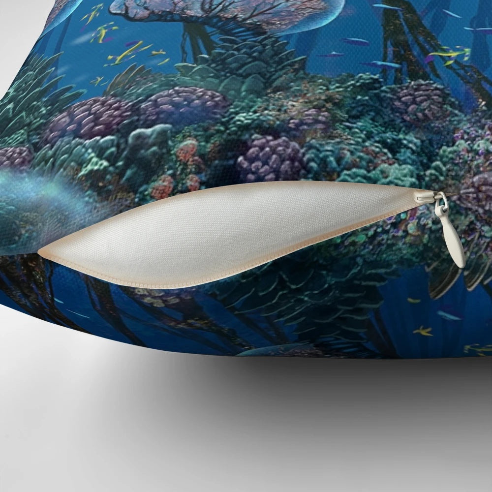 The Grand Reefs Pillow - A surreal underwater pillow design perfect for sci-fi and gaming enthusiasts