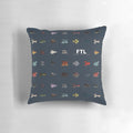 FTL Faster Than Light themed throw pillow featuring various spaceships from the game