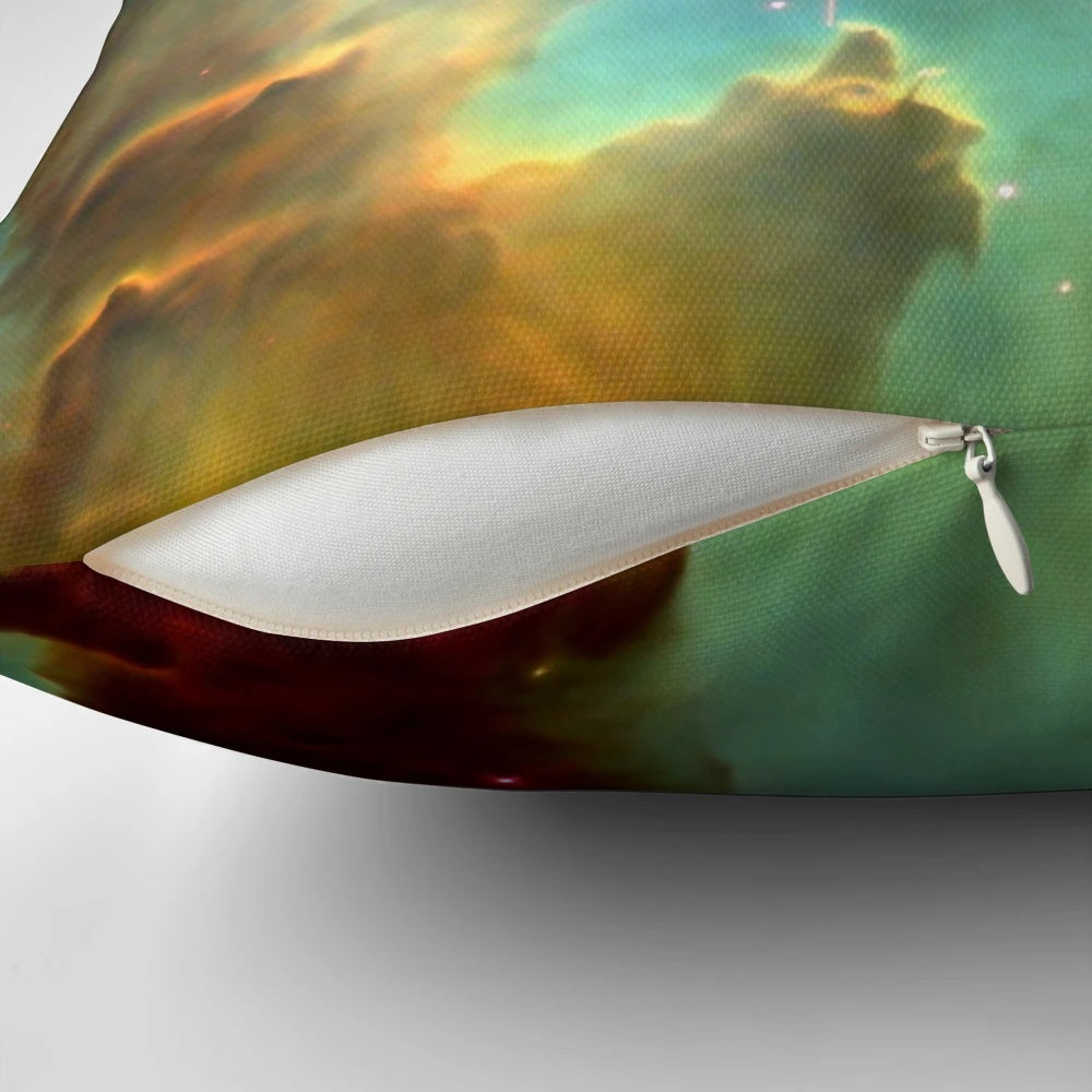 Soft, plush pillow featuring a quote from the beloved sci-fi classic "The Hitchhiker's Guide to the Galaxy" by Douglas Adams.