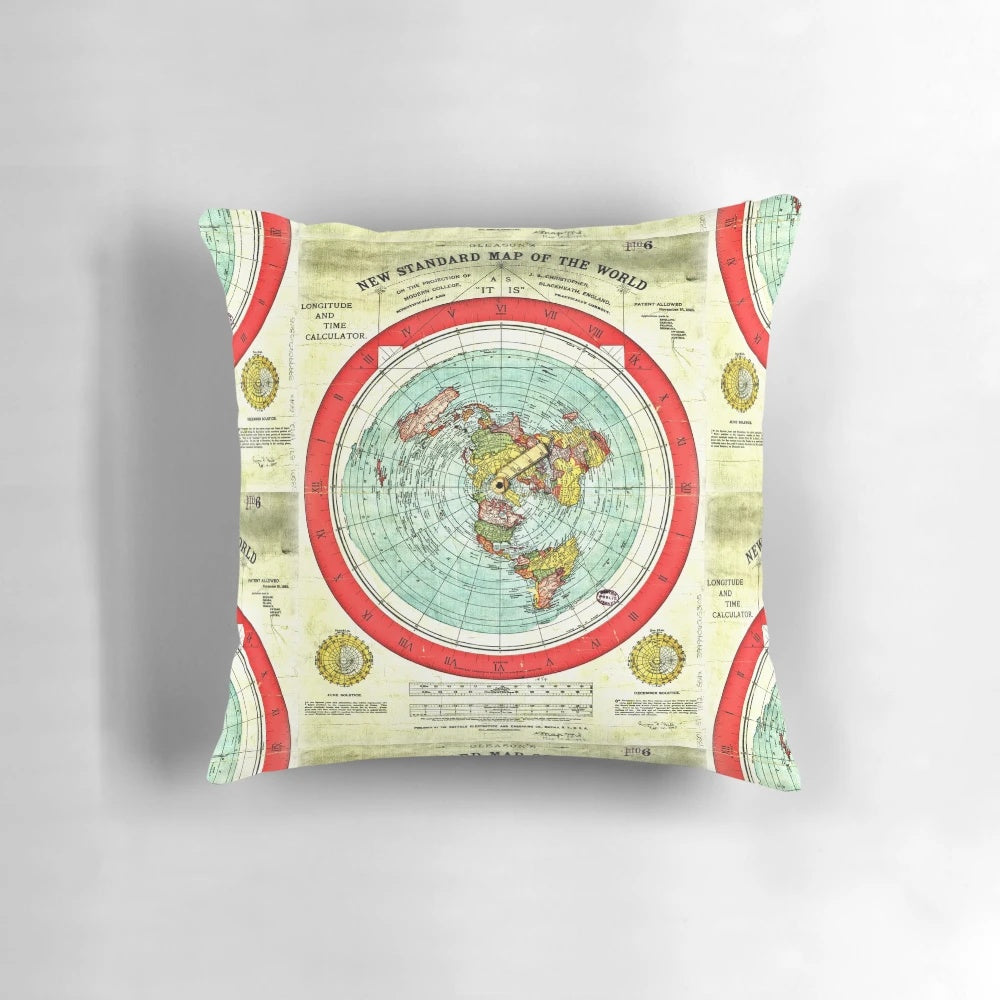 Gleason 1892 Flat Earth Map Printed on a Soft Pillow