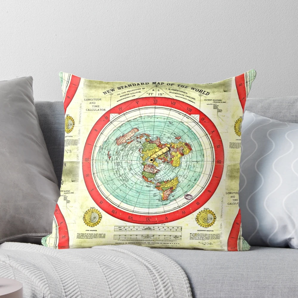 Gleason 1892 Flat Earth Map Printed on a Soft Pillow