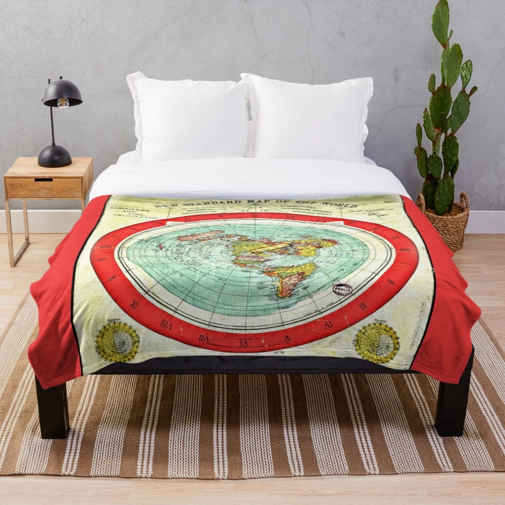 Plush blanket featuring the Gleason 1892 flat earth map design