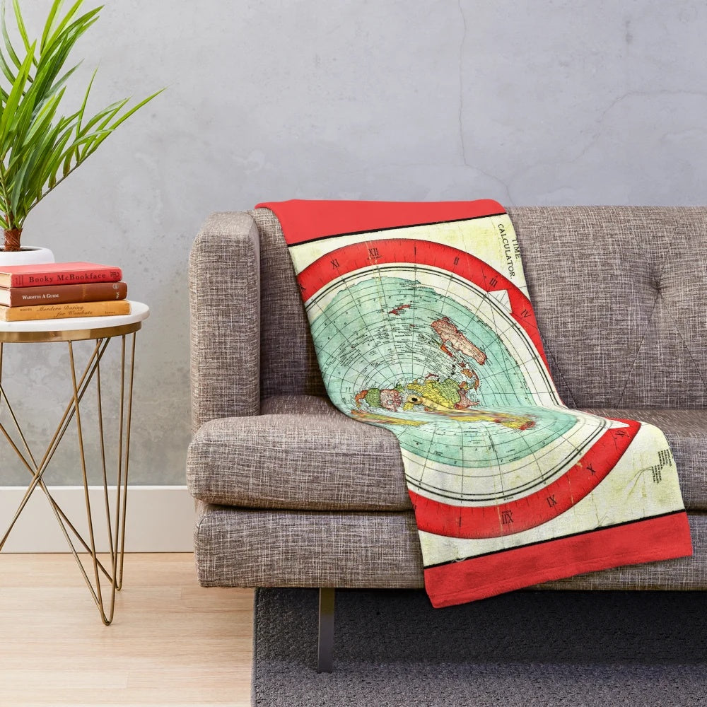 Plush blanket featuring the Gleason 1892 flat earth map design
