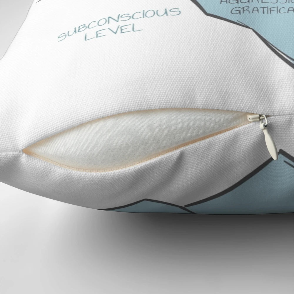 A pillow featuring the concepts of ego, superego, and id from Freudian psychology, designed for mental health professionals and their clients.