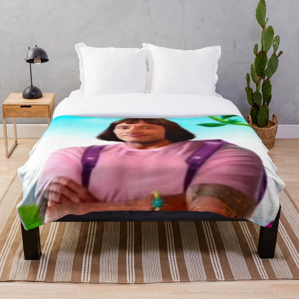 Rock the Explorer Plush Blanket featuring a meme-inspired design