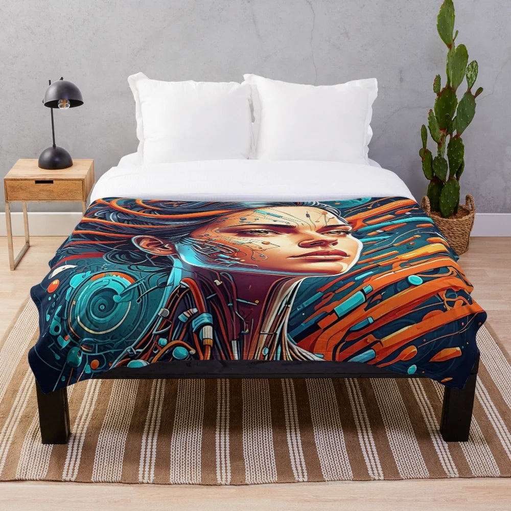Plush blanket with abstract design representing the interconnectedness of knowledge