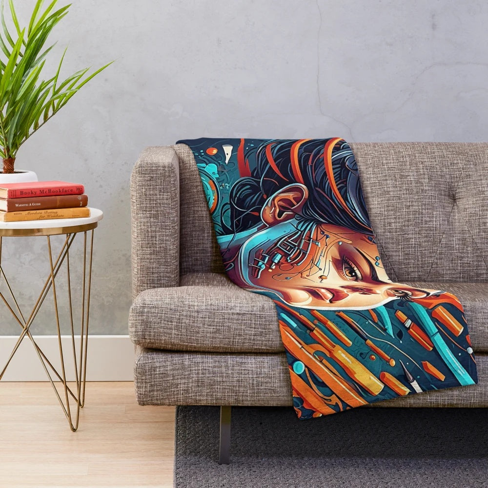 Plush blanket with abstract design representing the interconnectedness of knowledge