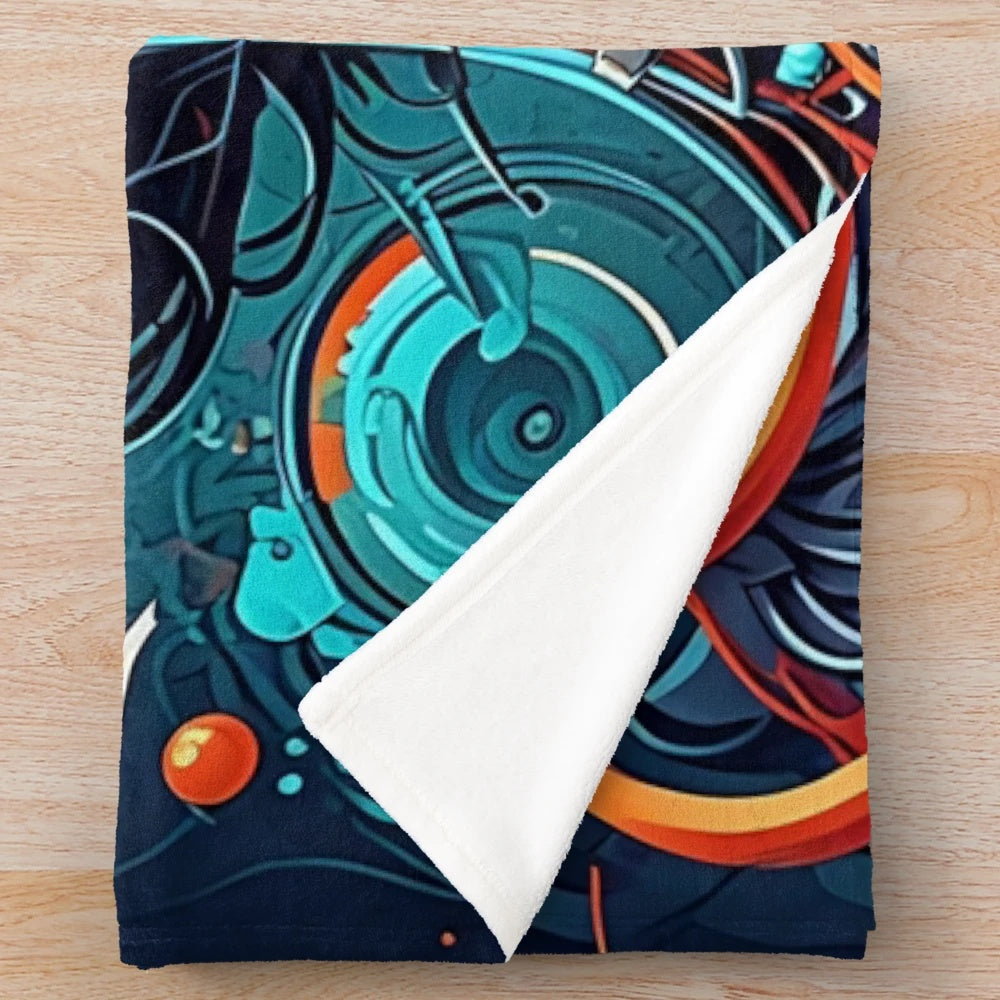 Plush blanket with abstract design representing the interconnectedness of knowledge