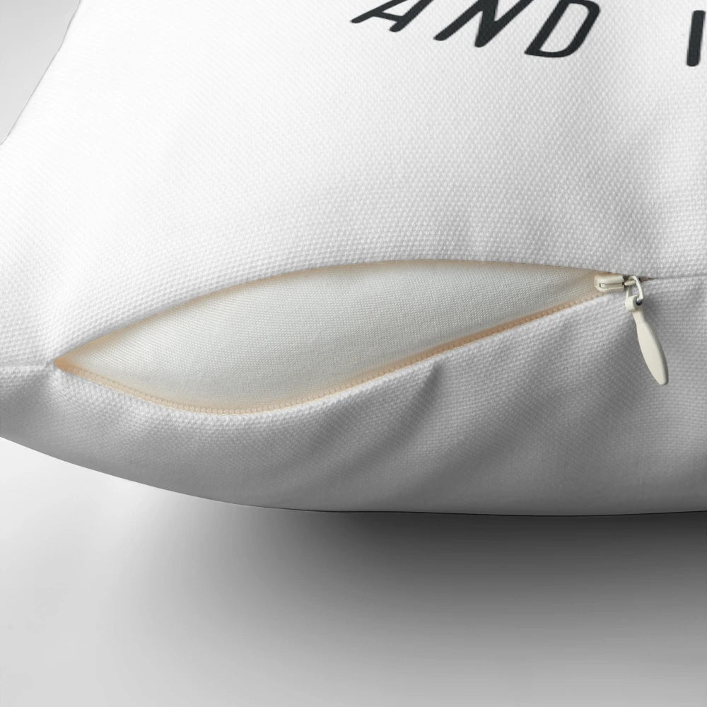 A vintage-style pillow featuring a mountain range and the text "The Mountains Are Calling And I Must Go