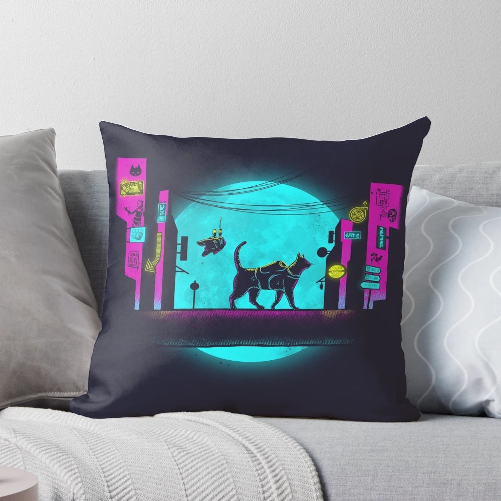 Pillow featuring a mashup of the "Stray" game and the iconic "Hakuna Matata" phrase