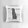 Decorative throw pillow featuring a cozy design with the words "Black Lab Traits"
