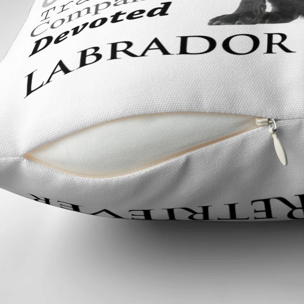Decorative throw pillow featuring a cozy design with the words "Black Lab Traits"