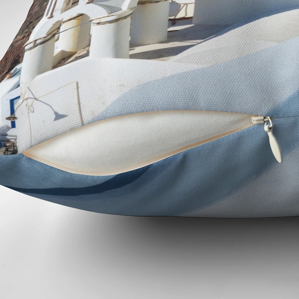 Pillow featuring a scenic view of the picturesque Santorini Island in Greece