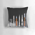 Pillow featuring illustrations of various rockets and spacecraft from NASA and SpaceX.