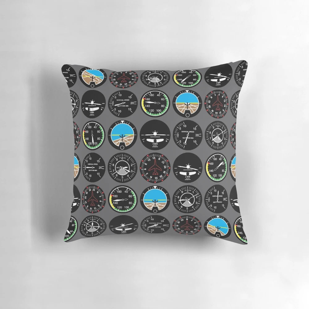 Flight instruments inspired decorative pillow for aviation and airplane enthusiasts