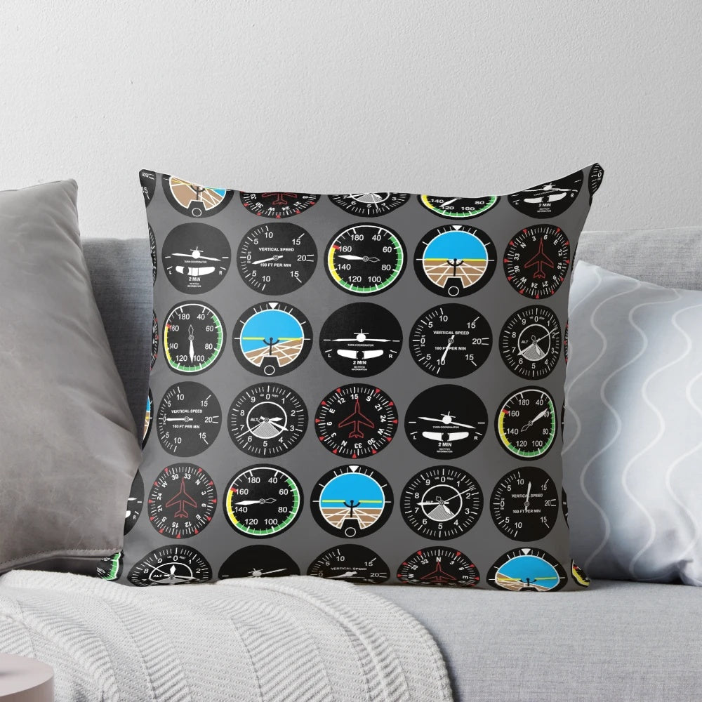 Flight instruments inspired decorative pillow for aviation and airplane enthusiasts