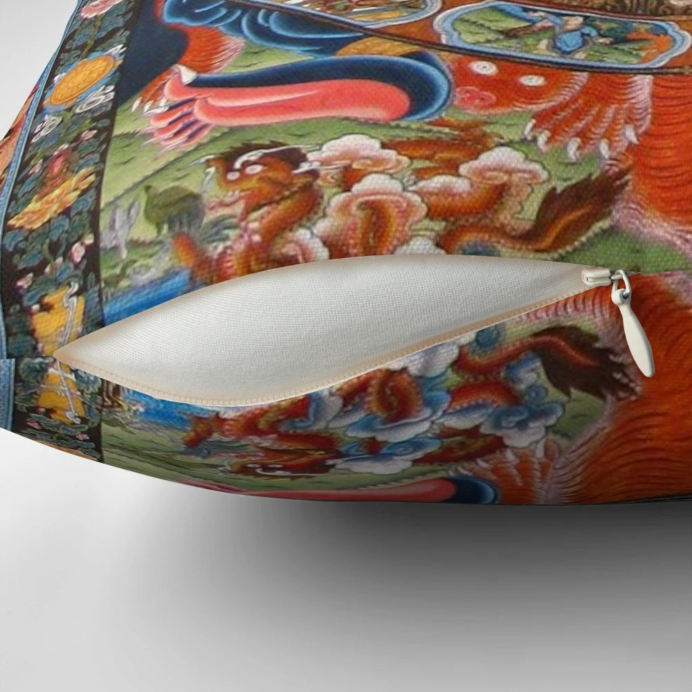 Tibetan Buddhist Wheel of Life Pillow featuring sacred spiritual artwork