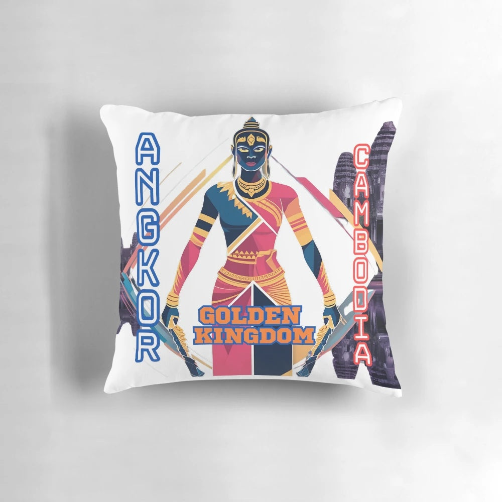 Decorative pillow featuring the iconic Angkor Wat temple, a symbol of Cambodia's Khmer heritage.