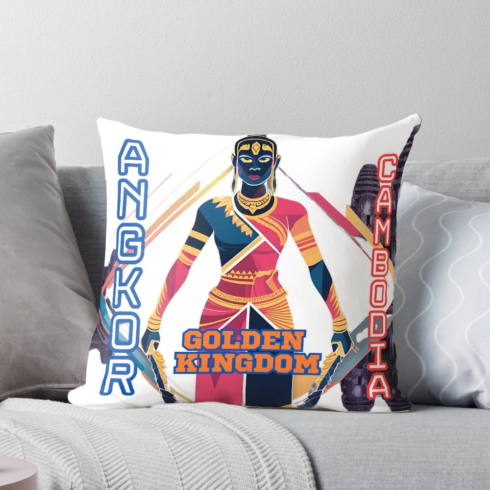 Decorative pillow featuring the iconic Angkor Wat temple, a symbol of Cambodia's Khmer heritage.
