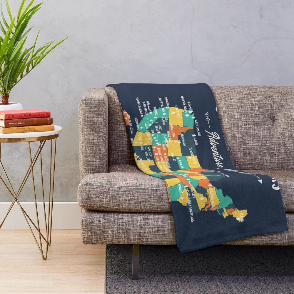 Plush blanket featuring a map of the U.S. national parks for outdoor adventure