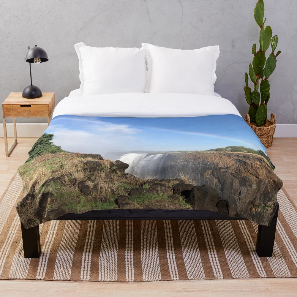 Colorful plush blanket featuring the iconic Victoria Falls in Africa