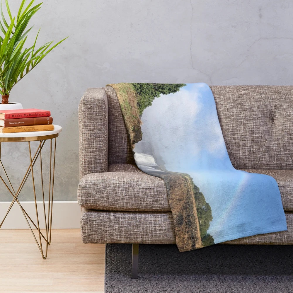 Colorful plush blanket featuring the iconic Victoria Falls in Africa