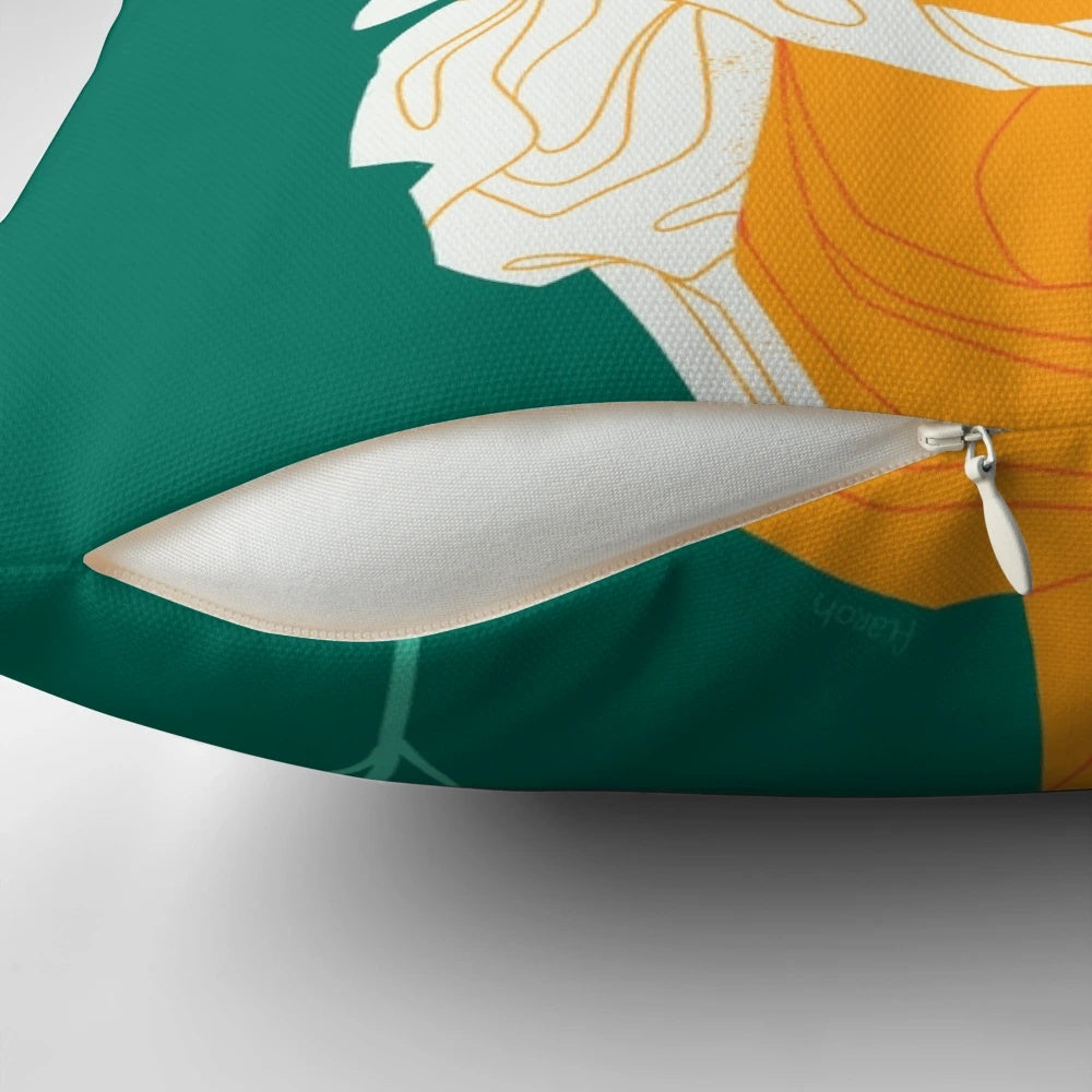 Decorative Pillow Featuring Floral Motifs and Roman Mythological Imagery