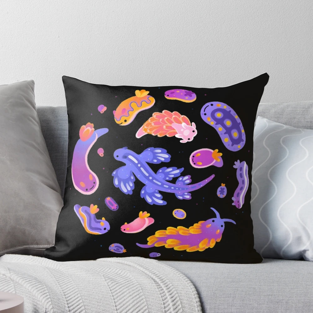 Colorful sea slug or nudibranch pillow design