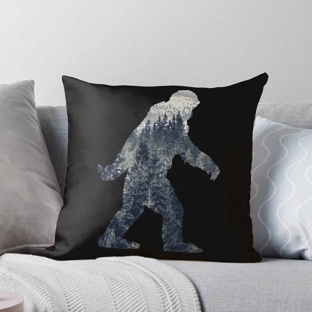 A Sasquatch silhouette on a pillow design, perfect for outdoor enthusiasts and nature lovers.
