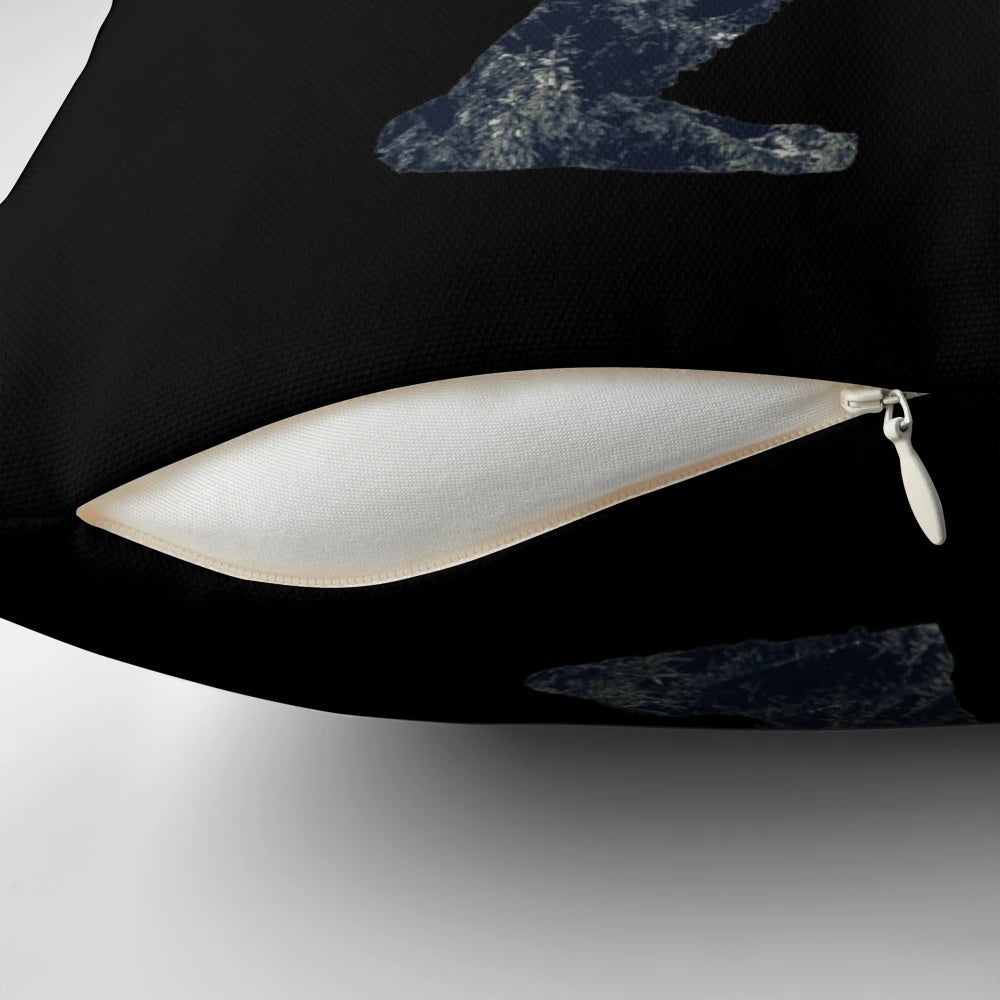 A Sasquatch silhouette on a pillow design, perfect for outdoor enthusiasts and nature lovers.