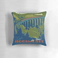 Plush "Visit Hogsmeade" pillow with vintage, magical imagery from the Wizarding World