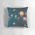 A decorative pillow featuring an artistic depiction of the planets in the solar system