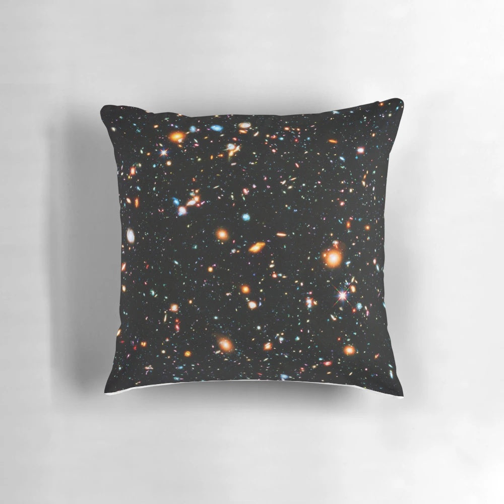 Pillow featuring the iconic Hubble Extreme Deep Field image, showcasing the depths of the cosmos.