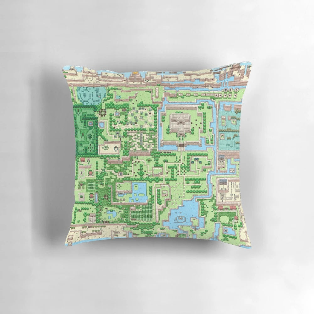 A plush pillow featuring the map of the Koholint Island from the classic Nintendo game Zelda: Link's Awakening.