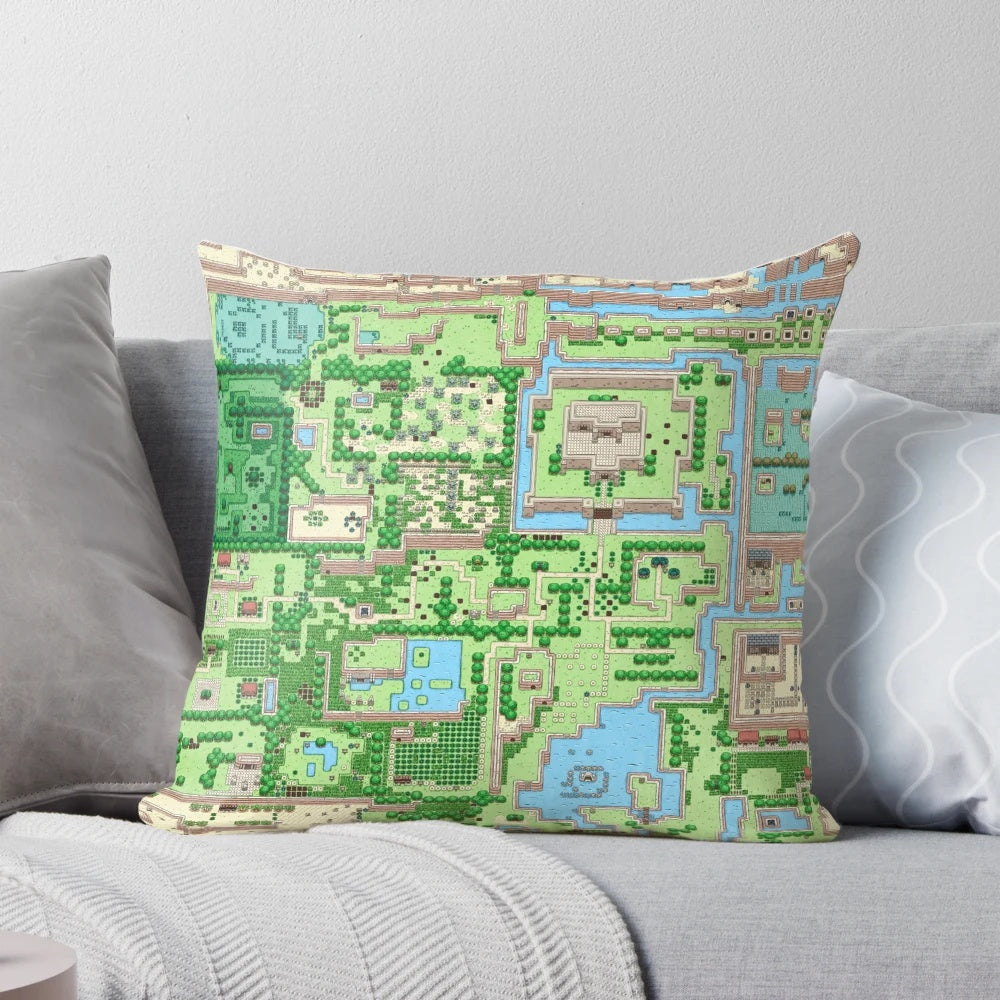A plush pillow featuring the map of the Koholint Island from the classic Nintendo game Zelda: Link's Awakening.