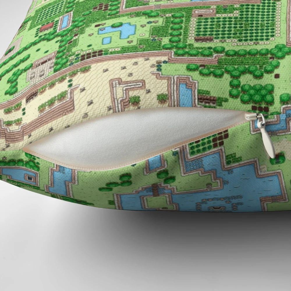 A plush pillow featuring the map of the Koholint Island from the classic Nintendo game Zelda: Link's Awakening.