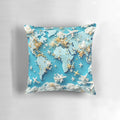 Abstract 3D pattern pillow featuring airplanes and travel destinations on a world map, perfect for global travel and exploration-themed designs.