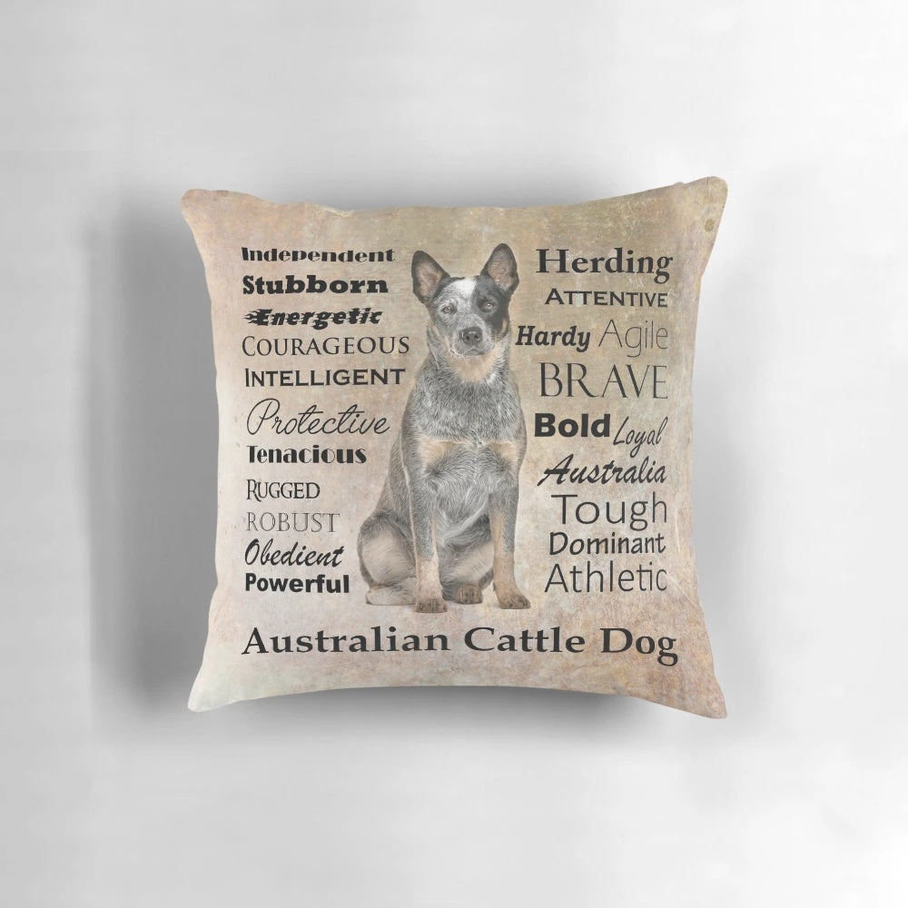 Plush pillow featuring the distinct characteristics of the Australian Cattle Dog breed