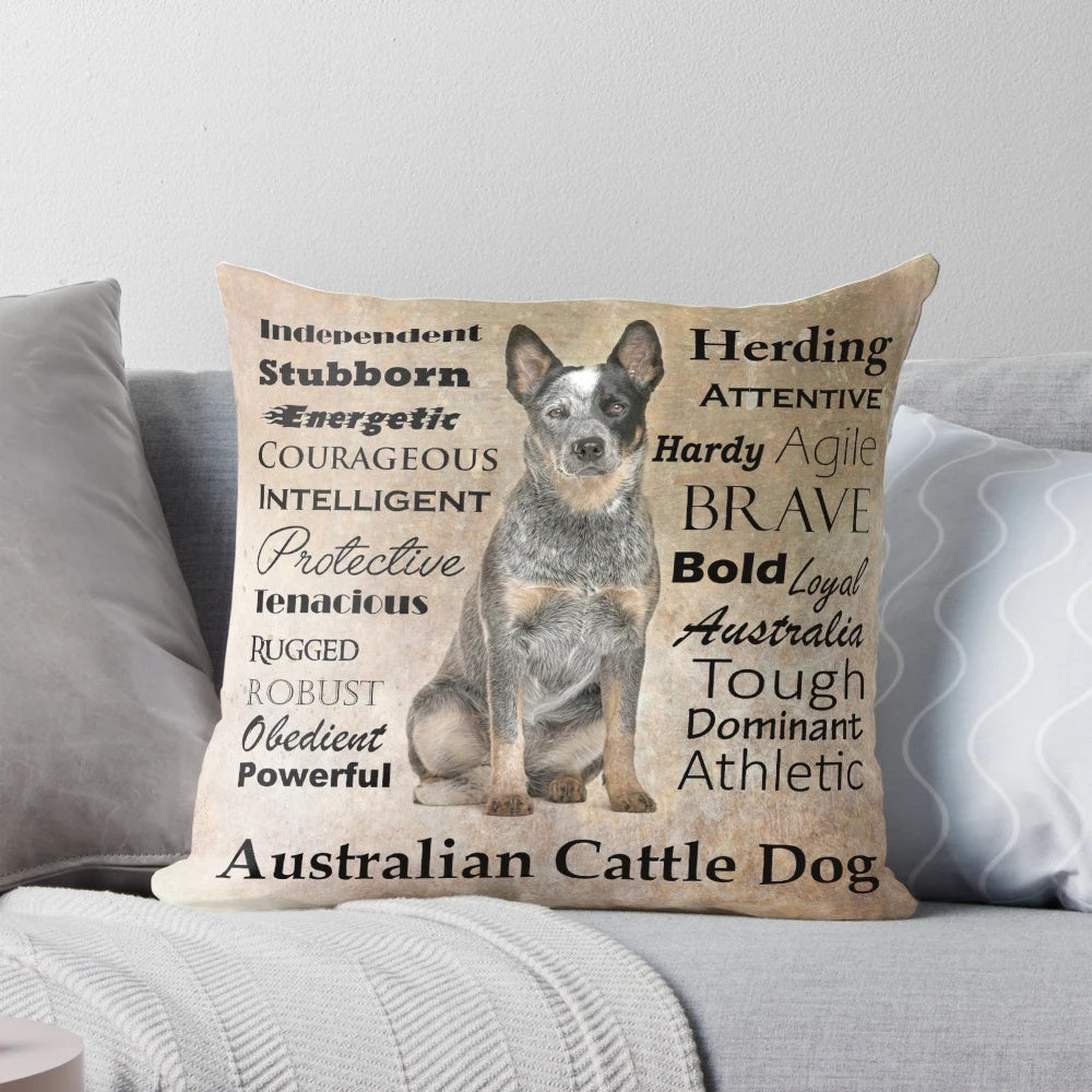 Plush pillow featuring the distinct characteristics of the Australian Cattle Dog breed