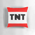 A red and black TNT-themed pillow inspired by the popular video game Minecraft