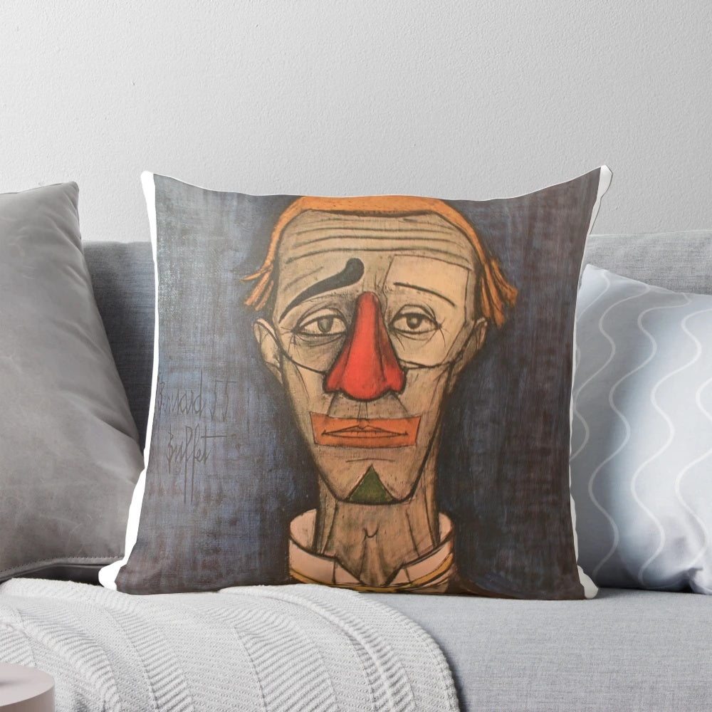 Detailed expressionist painting of a somber, moody clown by renowned French artist Bernard Buffet