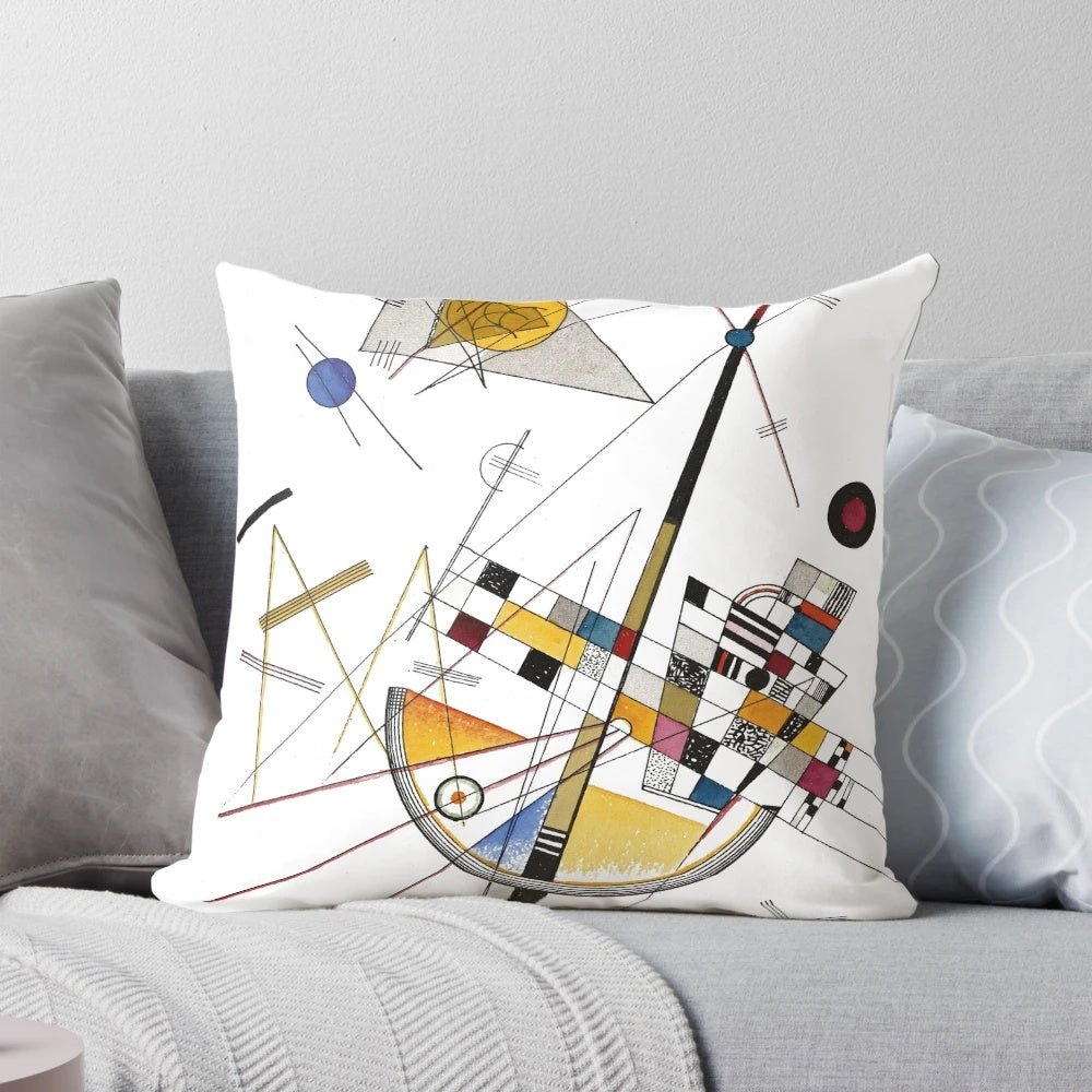 Pillow featuring an abstract design inspired by the artwork of Wassily Kandinsky