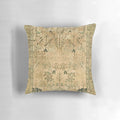 Detailed image of an antique Persian Mashad rug print pillow with floral and bird motifs, perfect for boho and ethnic-inspired home decor.