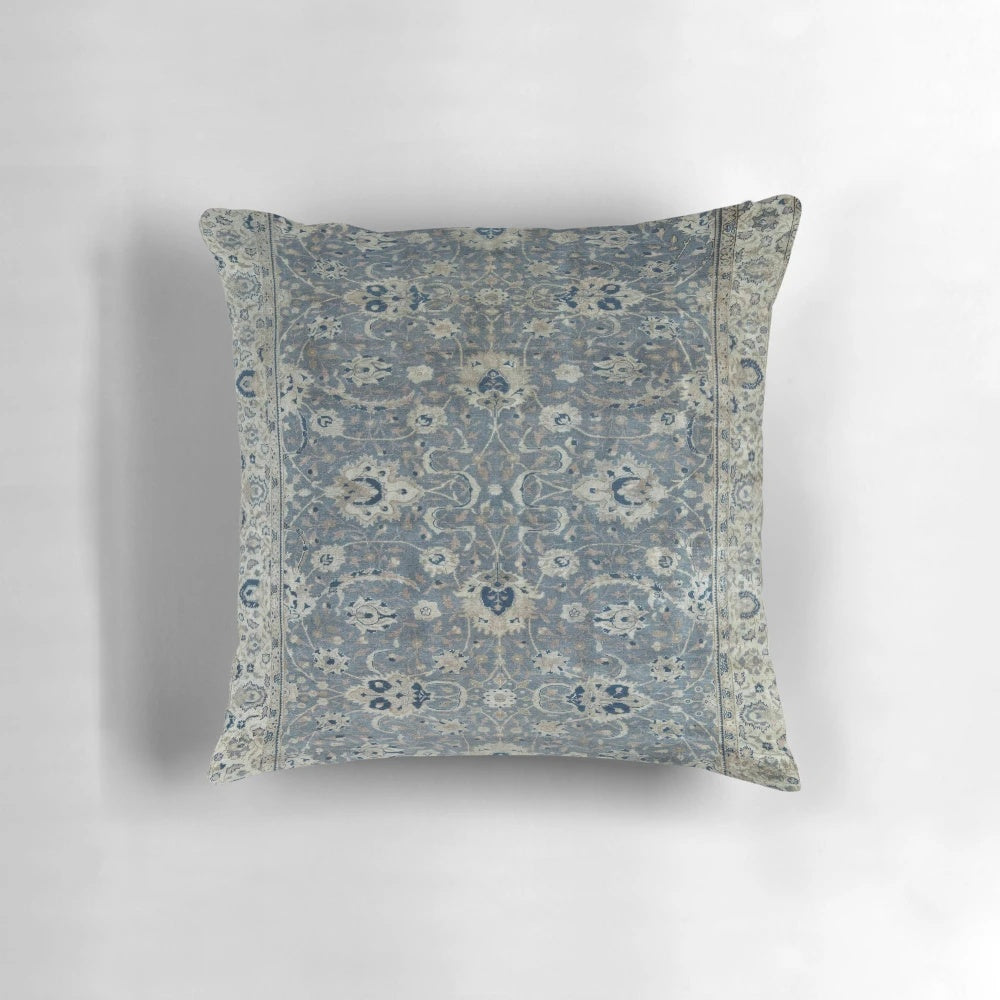 Antique Turkish Hereke rug print decorative pillow with floral and ethnic tribal design