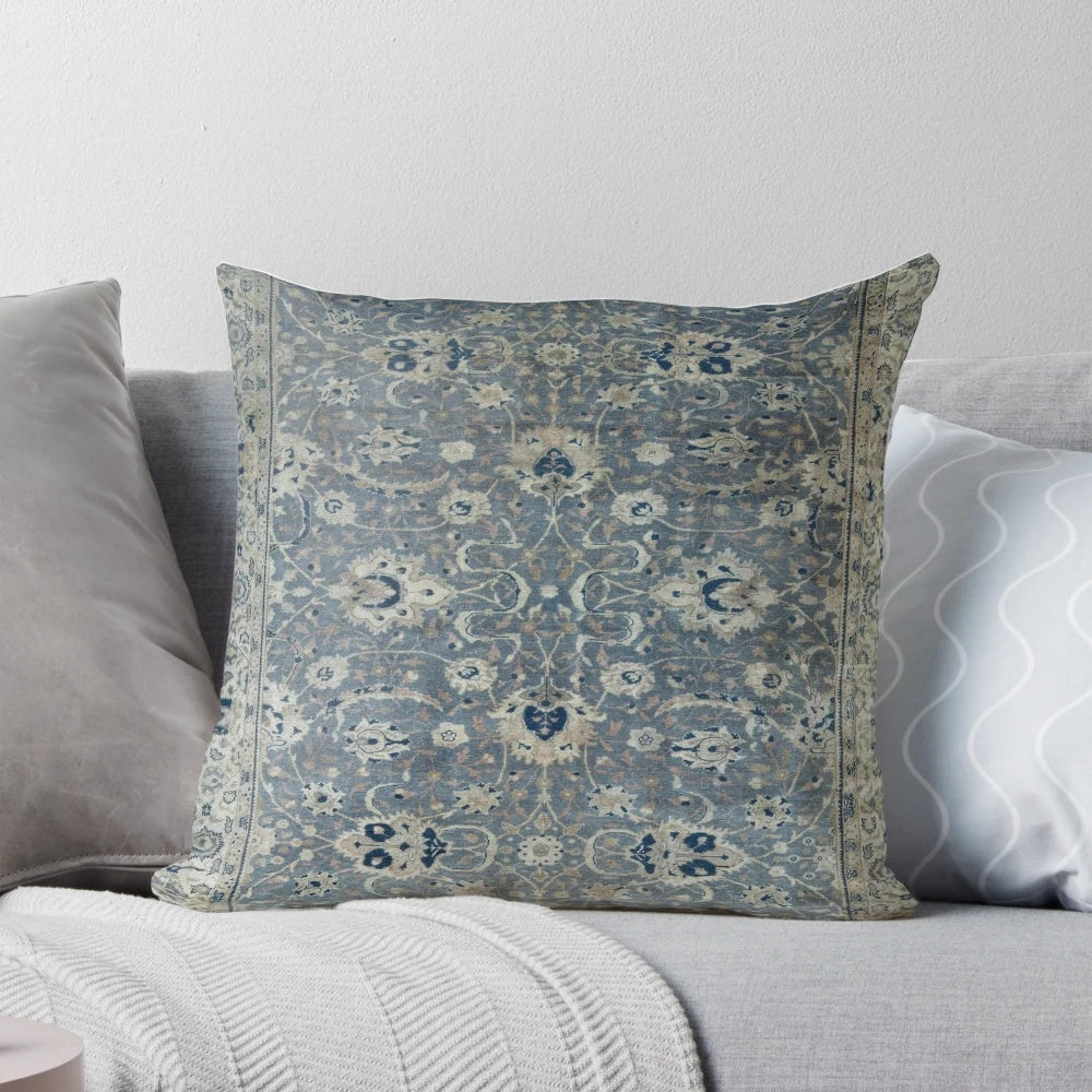 Antique Turkish Hereke rug print decorative pillow with floral and ethnic tribal design