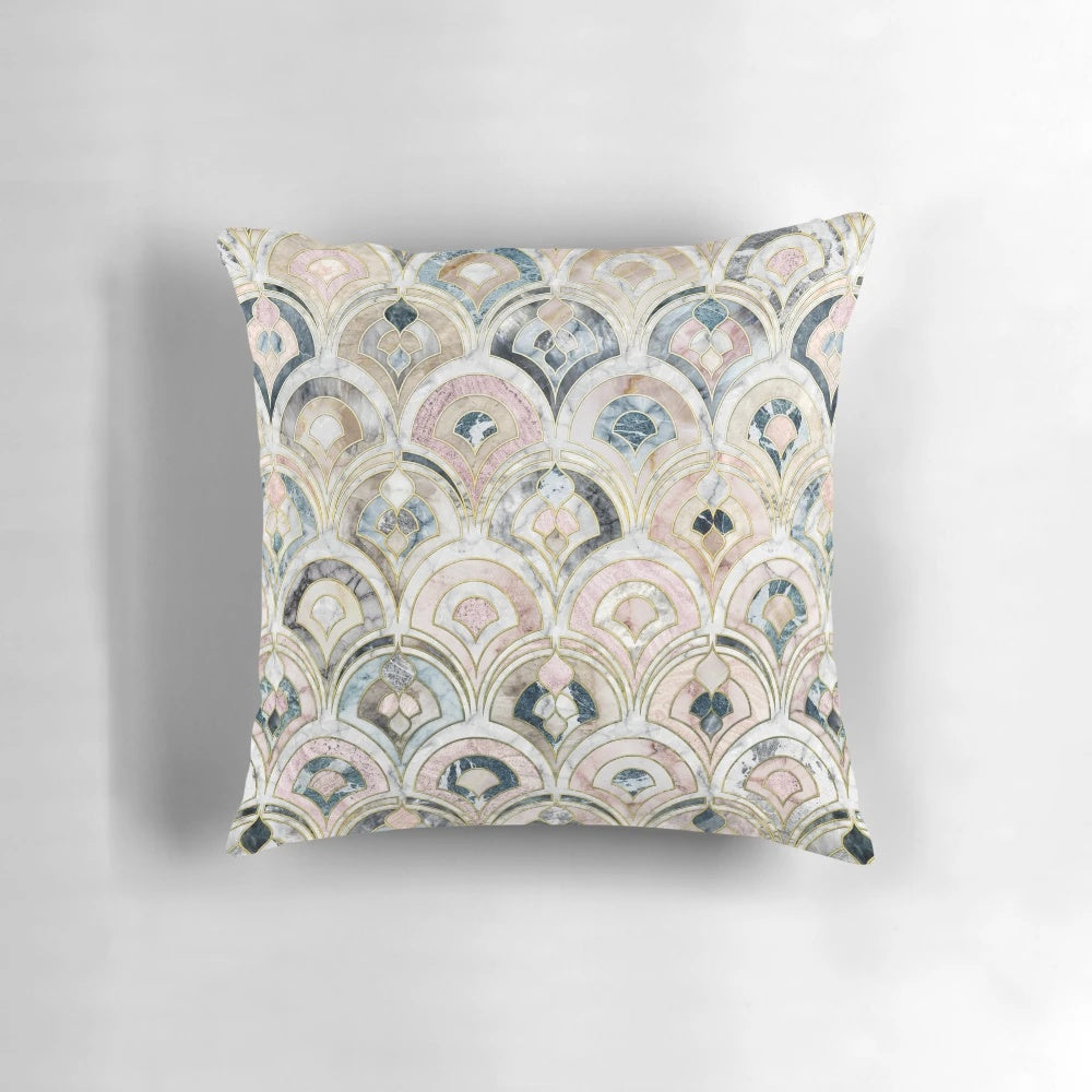 Soft pastel pillow with an elegant art deco marble tile pattern