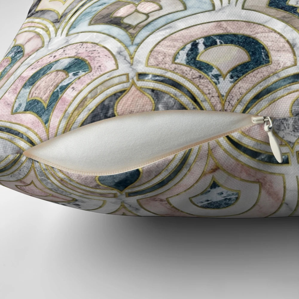 Soft pastel pillow with an elegant art deco marble tile pattern