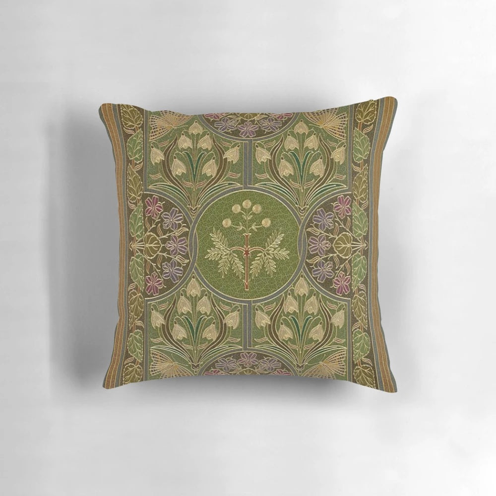 Stunning art nouveau inspired floral pattern decorative pillow with butterfly and botanical elements