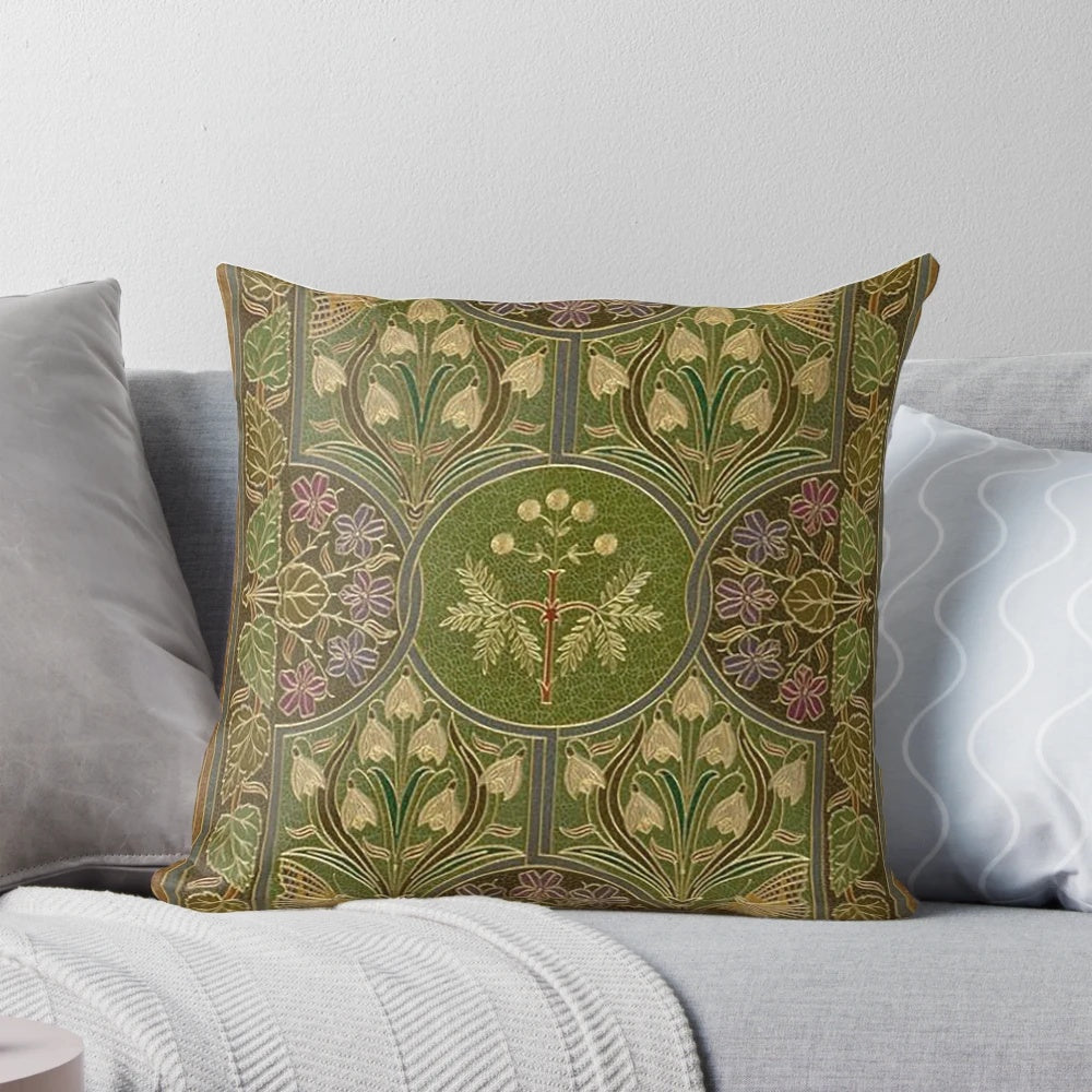 Stunning art nouveau inspired floral pattern decorative pillow with butterfly and botanical elements